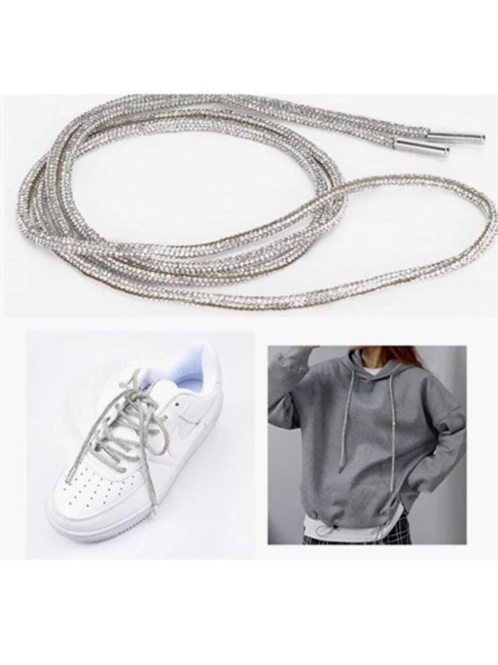 Sparkling Rhinestone One Shoelace Glitter Round Replacement Lace with Metal Tips